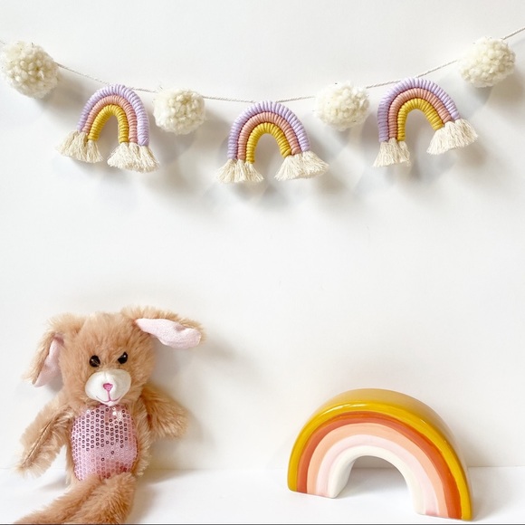 Amazon.com: Boao 3 Pcs Boho Tassel Garland Boho Rainbow Pom  Macrame Rainbow Garland Baby Shower Garland Banner Decor Pastel Baby Room Decor